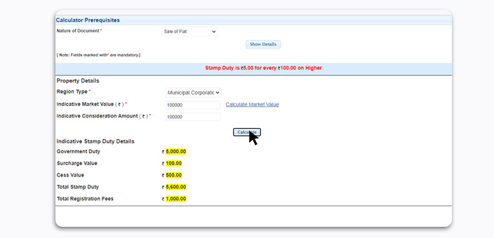 Kaveri Online Services - How To Use Stamp Duty And Registration Calculator
