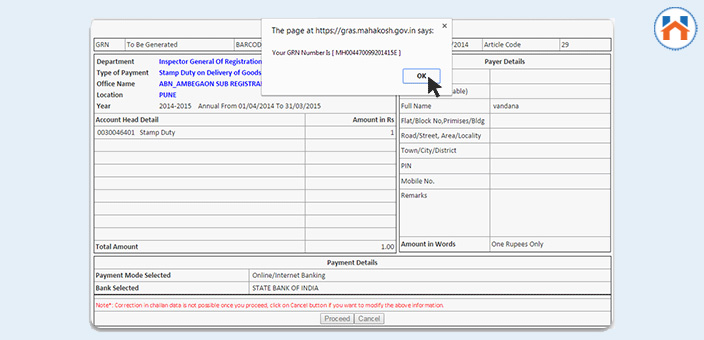 Stamp Duty and Registration Charges in Pune - the draft challan