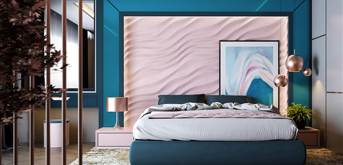 Pink Two Colour Combinations for Bedroom Walls blue