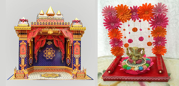 Pooja Room Design colourful paper