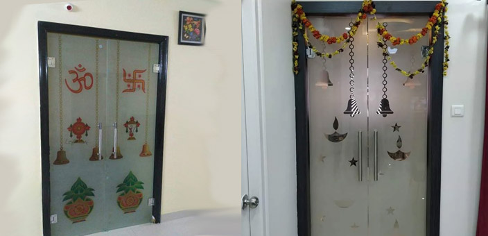 Pooja Room Design glass door