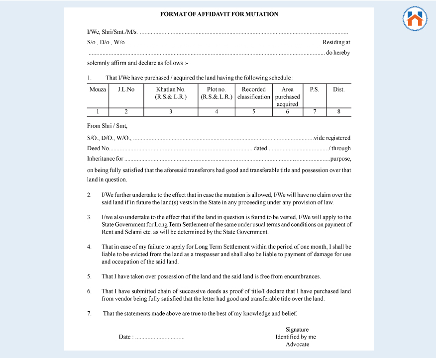 Mutation Of Property Affidavit