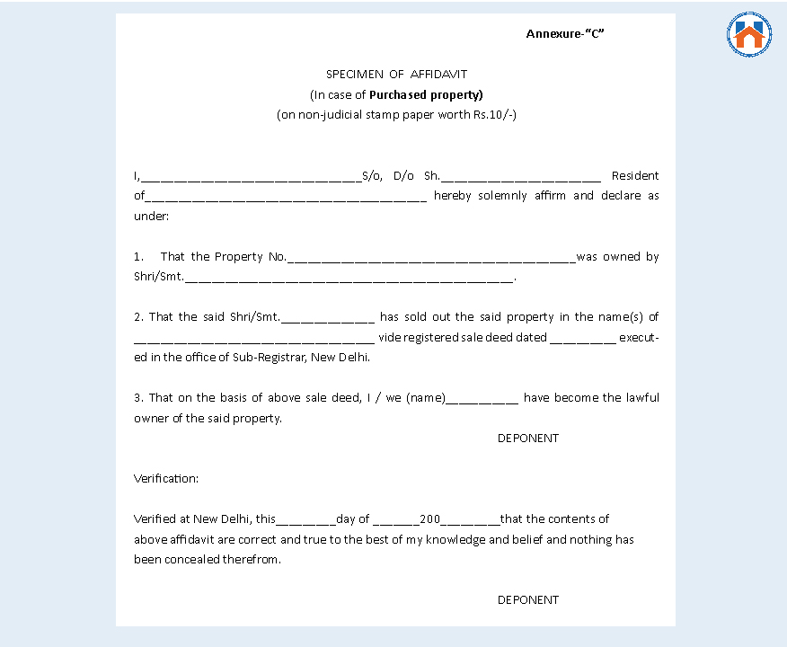 Mutation Of Property Affidavit Document
