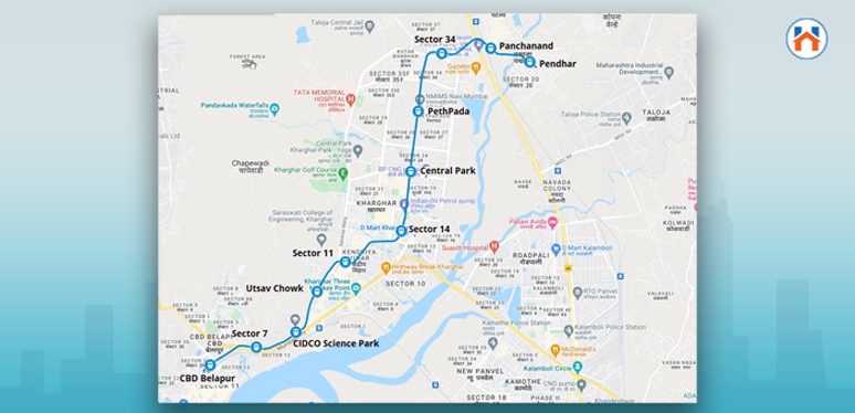 Navi Mumbai Metro map of line 1