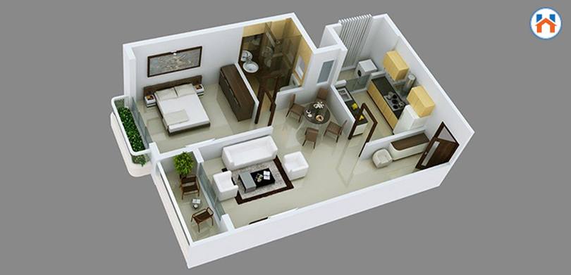 1 BHK Flat Design plans 