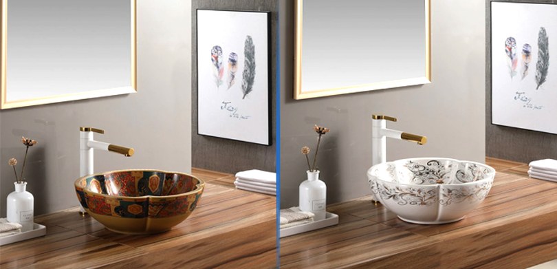 Bowl-Shaped Wash Basin With Plywood Cabinet