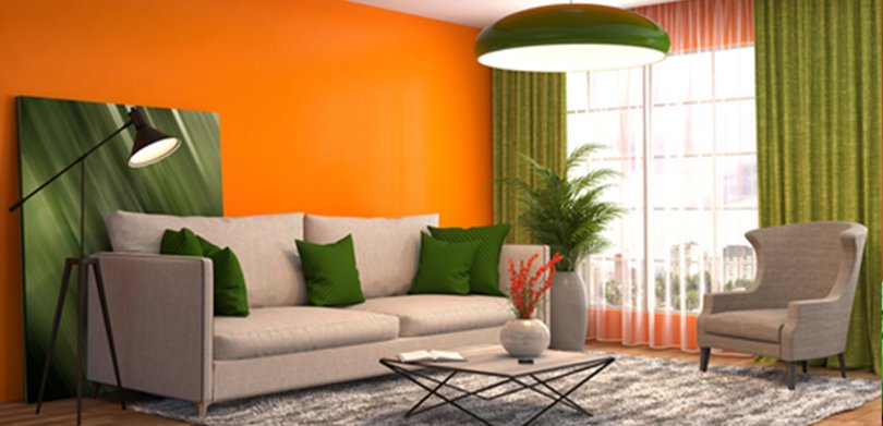 Living Room Orange Two Colour Combination