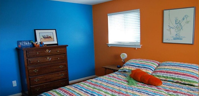Orange Blue Two Colour Combination For Bedroom Walls