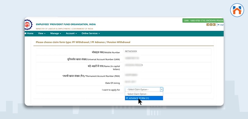 Step Wise Online Process For Withdrawal of PF amount For Home Purchase step 10