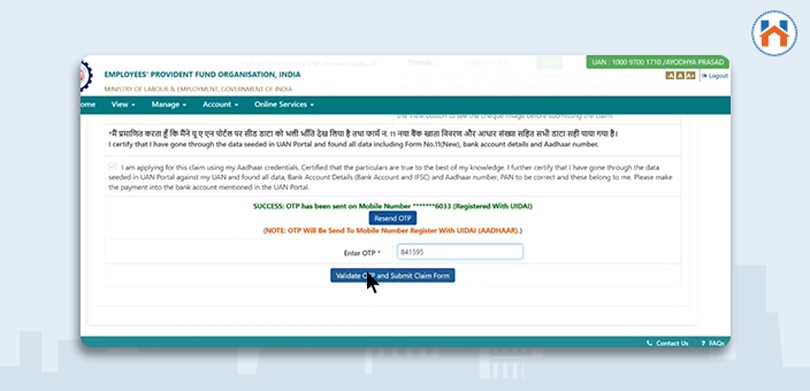 Step Wise Online Process For Withdrawal of PF amount For Home Purchase step 15