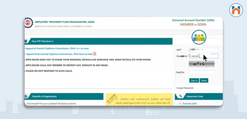 Step Wise Online Process For Withdrawal of PF amount For Home Purchase step 2