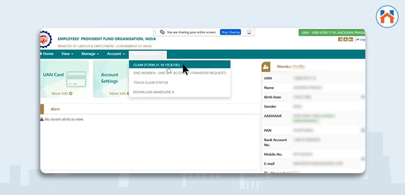 Step Wise Online Process For Withdrawal of PF amount For Home Purchase step 5