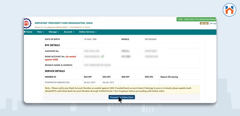 Step Wise Online Process For PF Withdrawal For Home Purchase step 8