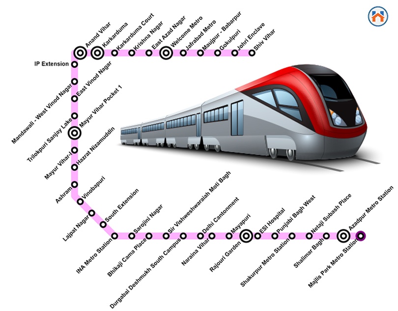 Delhi pink line metro route map
