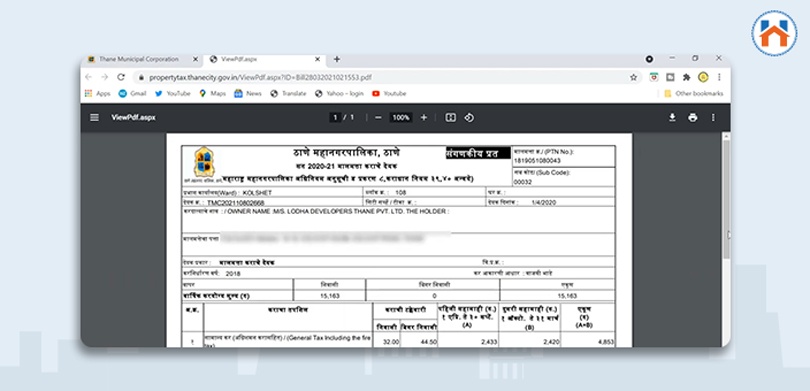 TMC Property Tax Bill Receipt