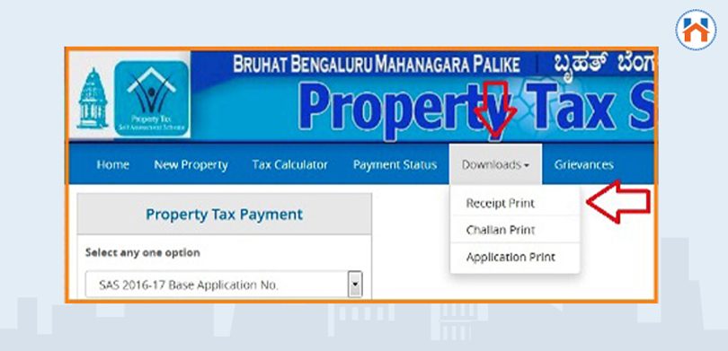 Download Payment Receipt for BBMP Property Tax